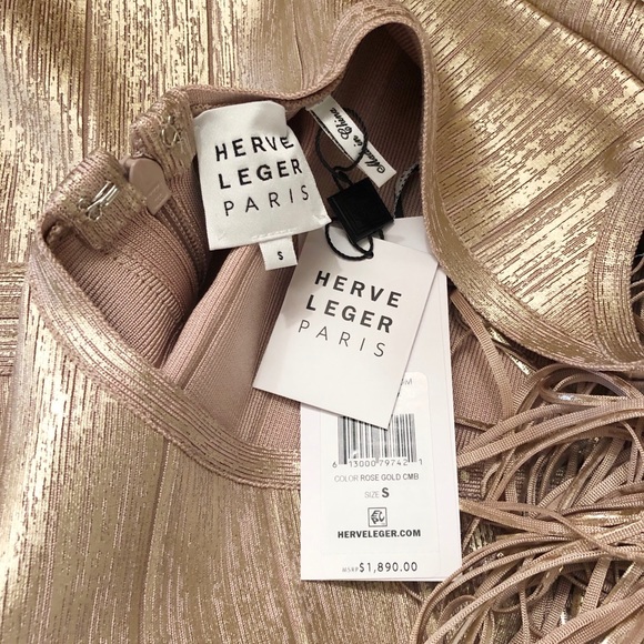 ✖️SOLD✖️Hervé Legér Metallic Gown Rose Gold - Picture 14 of 14